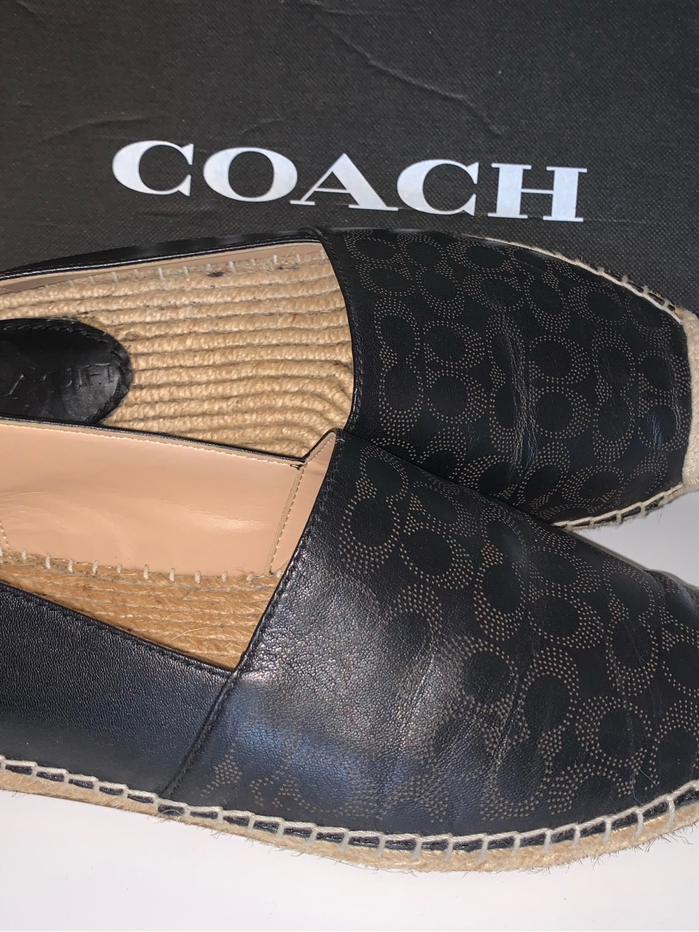 COACH Black Signature Logo Espadrille Slip-On Loafers
